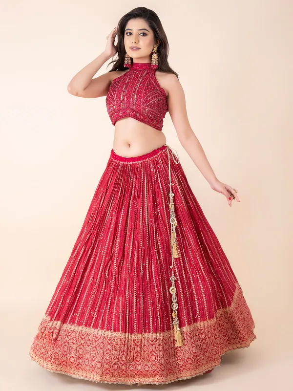 Dark pink georgette lehenga choli with dupatta