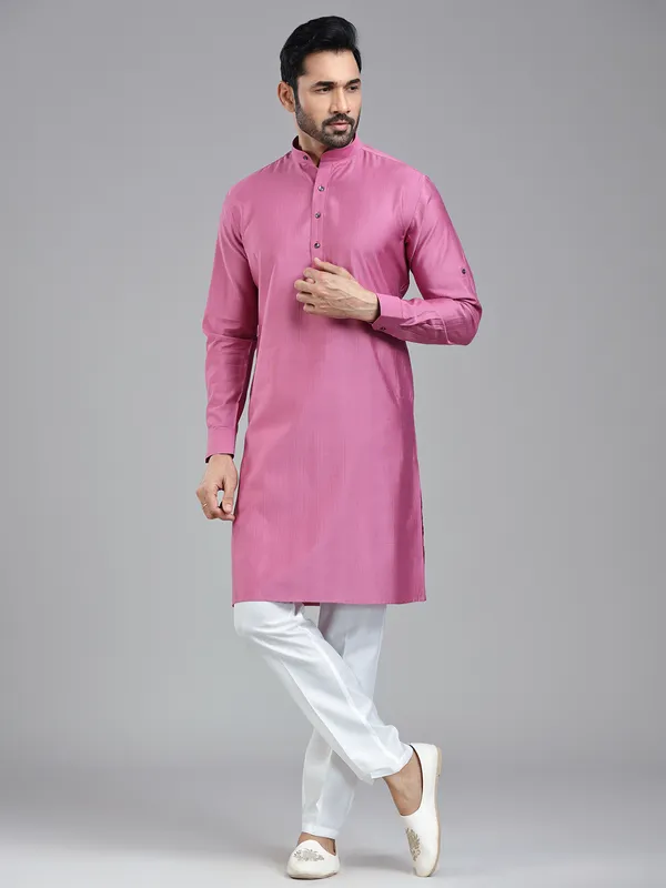 Dark pink plain kurta pajama set for festivals