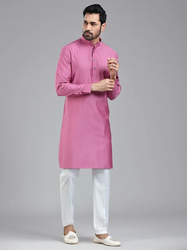 Dark pink plain kurta pajama set for festivals