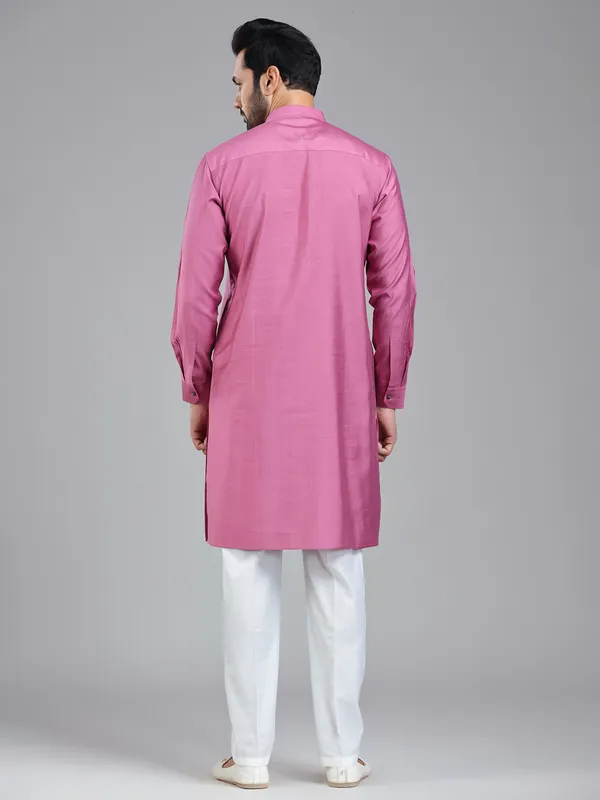 Dark pink plain kurta pajama set for festivals