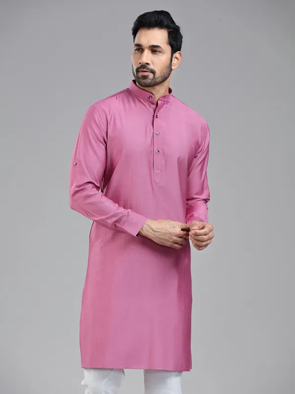 Dark pink plain kurta pajama set for festivals