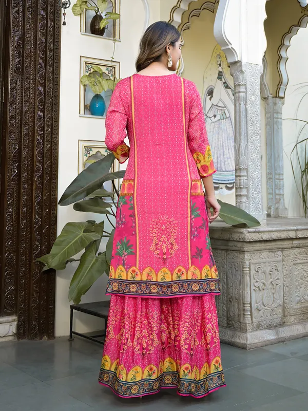 Dark pink printed palazzo set in silk