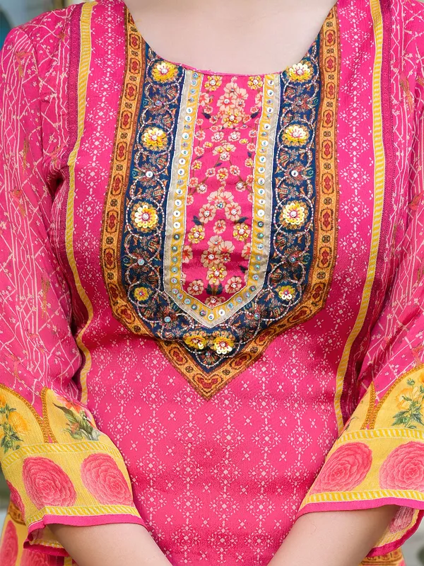 Dark pink printed palazzo set in silk