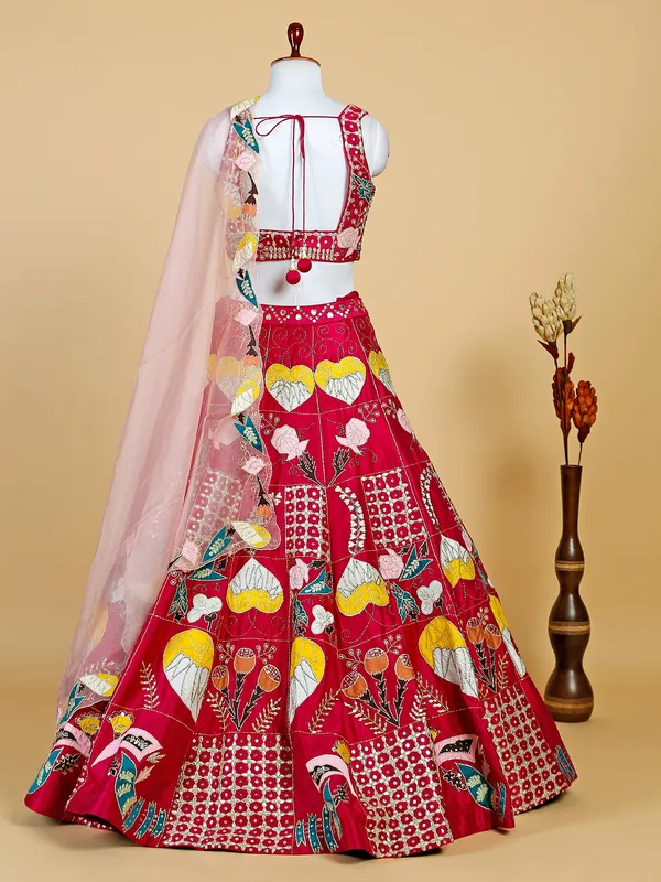 Dark pink raw silk lehenga choli