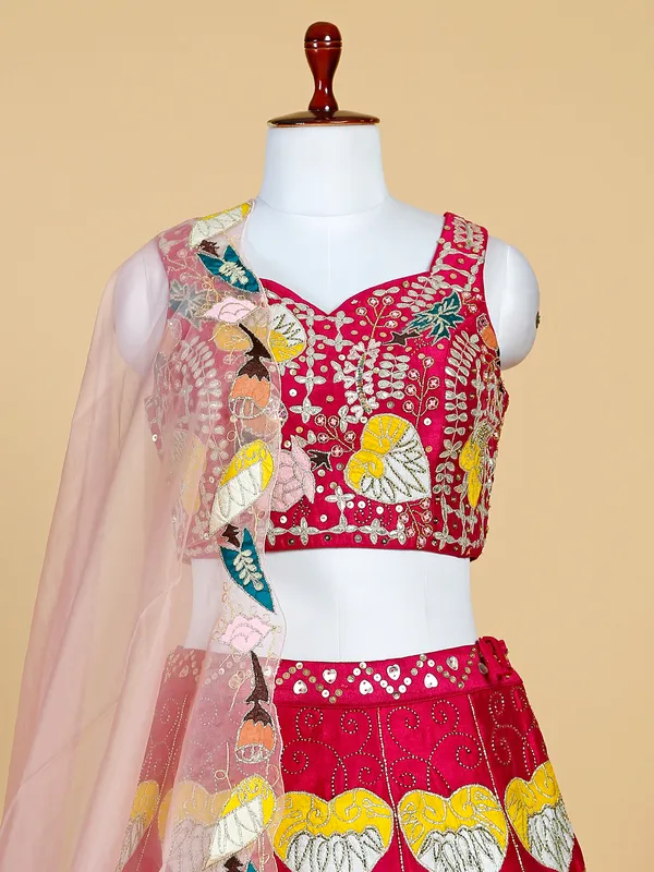 Dark pink raw silk lehenga choli