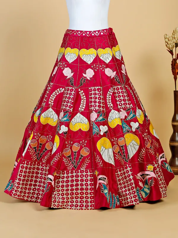 Dark pink raw silk lehenga choli