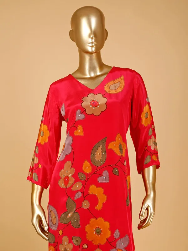Dark pink silk printed co-ord set