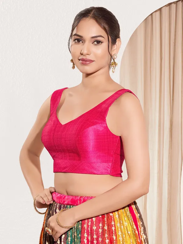 Dark pink silk ready made blouse for women