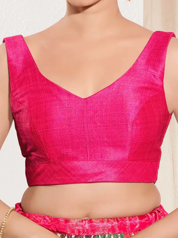 Dark pink silk ready made blouse for women