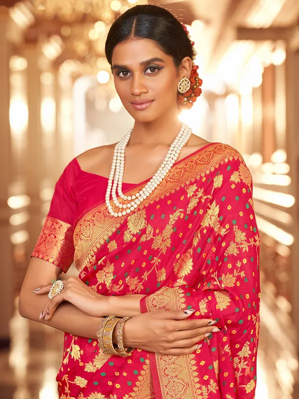 Dark pink soft silk saree with jacquard border