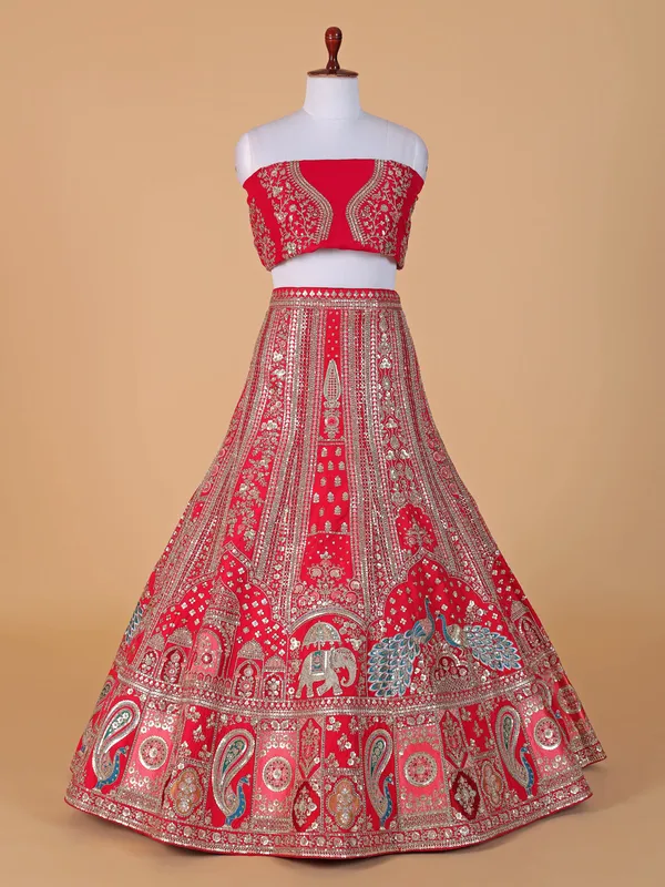 Dark pink unstitched lehenga choli