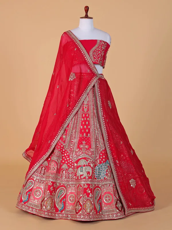 Dark pink unstitched lehenga choli