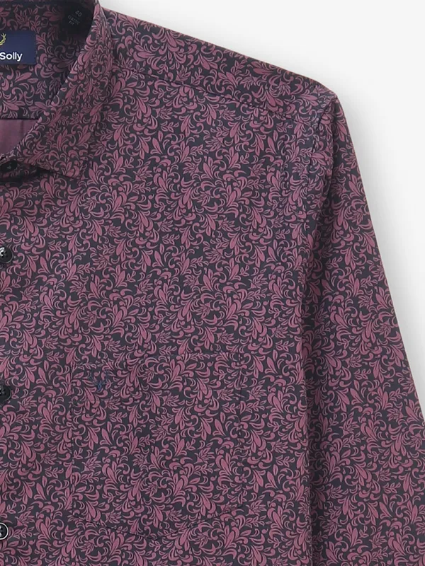 ALLEN SOLLY dark prink floral cotton slim fit shirt