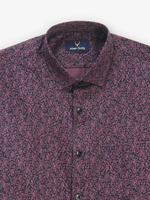 ALLEN SOLLY dark prink floral cotton slim fit shirt
