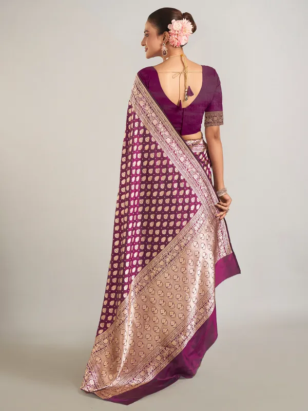 Dark purple banarasi silk zari weaving saree