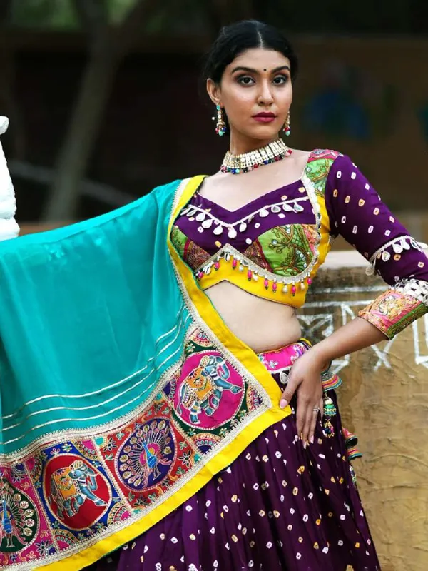 Dark purple cotton silk chaniya choli for navratri