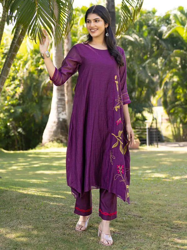 Dark purple cotton silk salwar suit for women