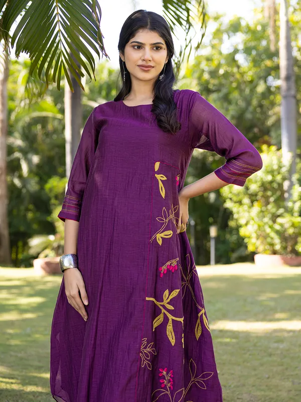 Dark purple cotton silk salwar suit for women