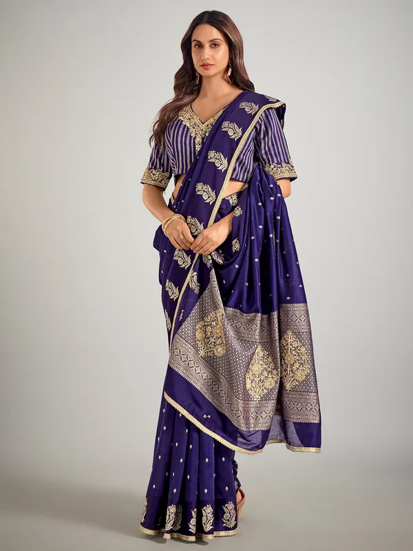 Dark purple dola silk resham weaving saree