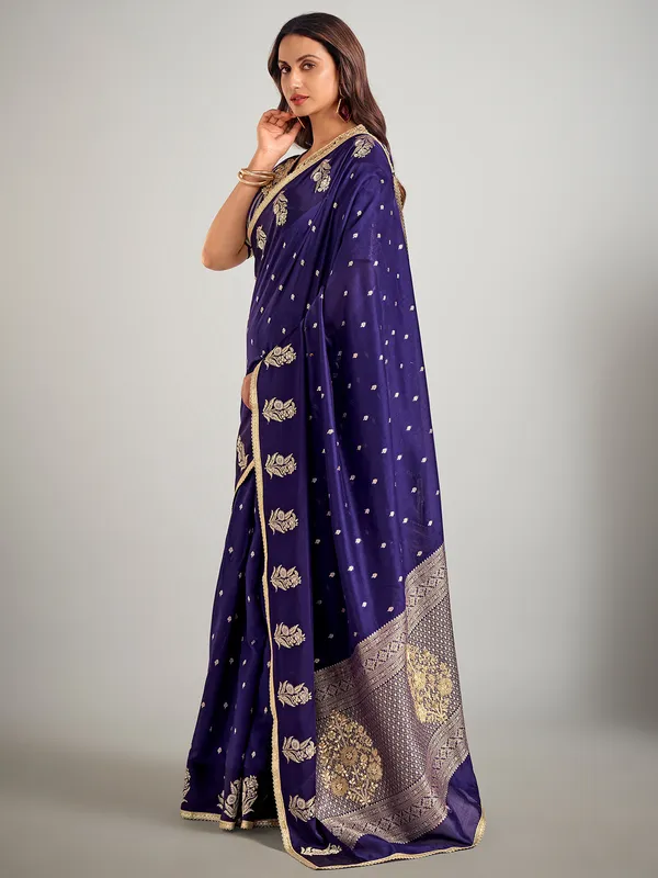 Dark purple dola silk resham weaving saree