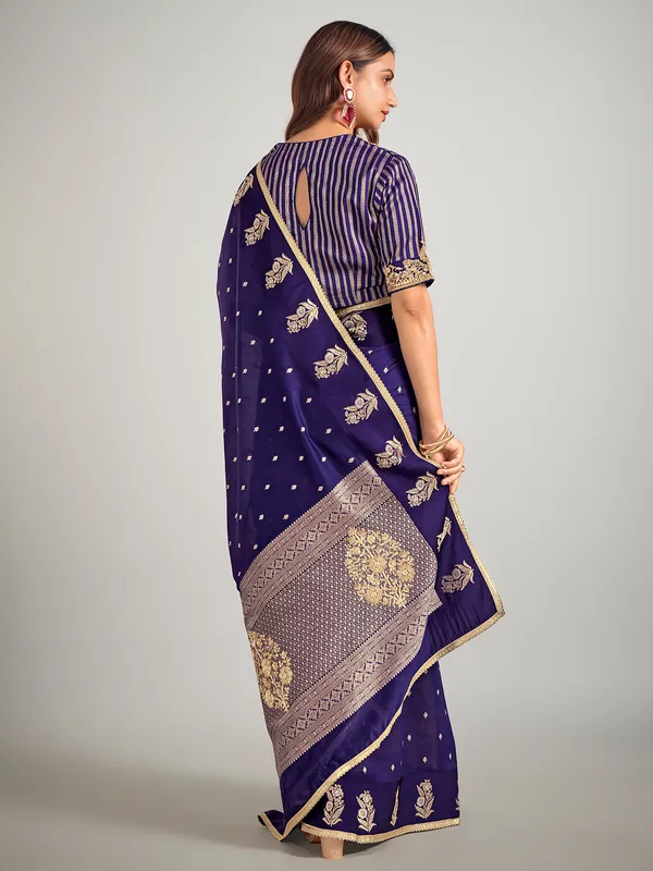 Dark purple dola silk resham weaving saree