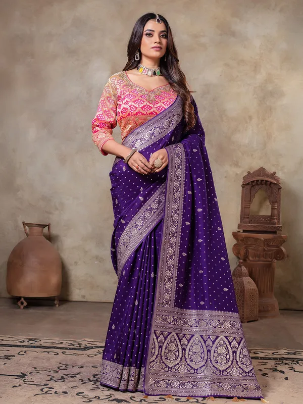 Dark purple dola silk saree for wedding
