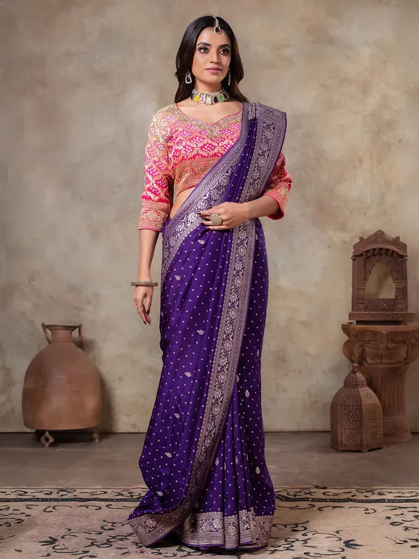 Dark purple dola silk saree for wedding
