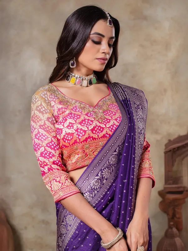 Dark purple dola silk saree for wedding