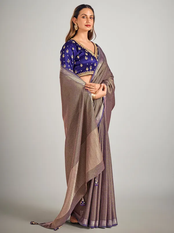 Dark purple dola silk wedding saree