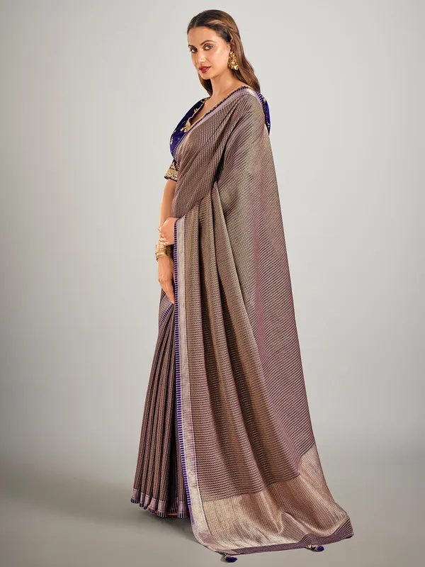 Dark purple dola silk wedding saree