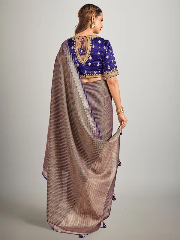 Dark purple dola silk wedding saree