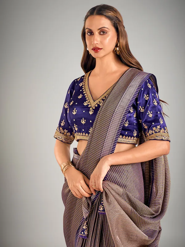 Dark purple dola silk wedding saree
