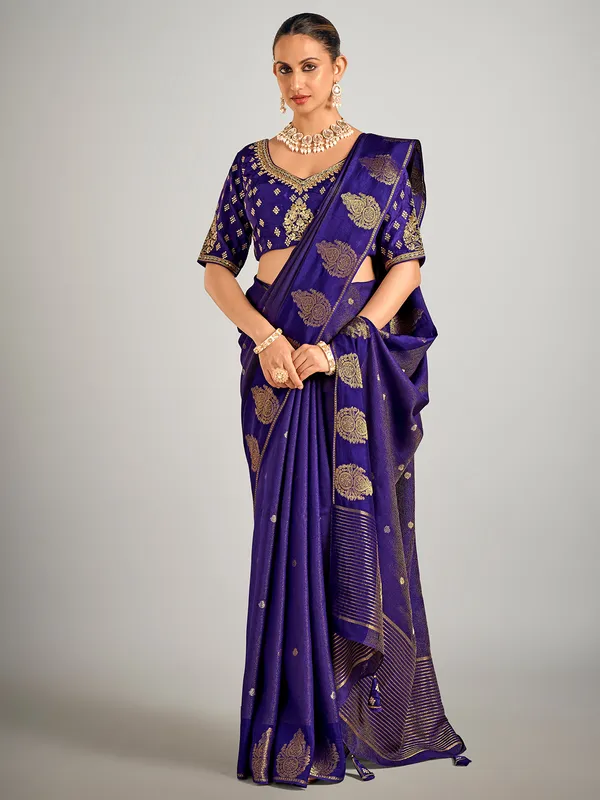 Dark purple dola silk zari weaving saree