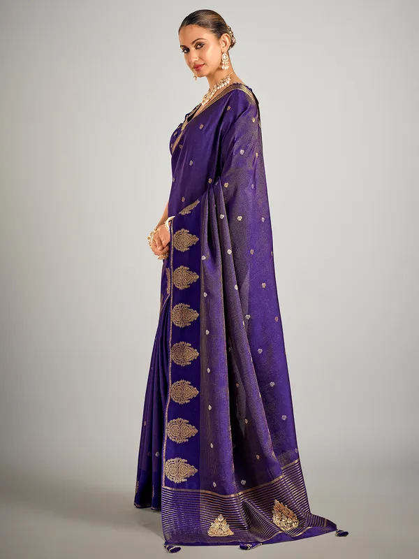 Dark purple dola silk zari weaving saree