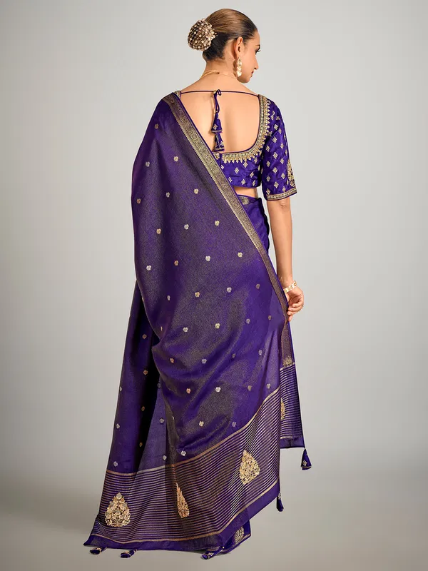 Dark purple dola silk zari weaving saree