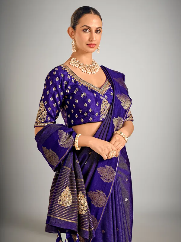 Dark purple dola silk zari weaving saree