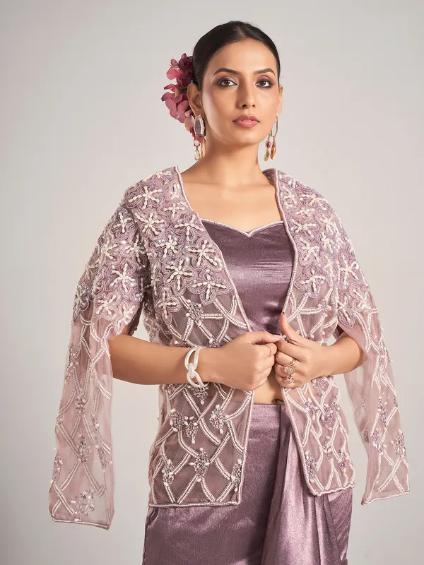 Dark purple embellished jacket indowestern
