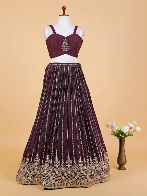 Dark purple georgette jacket style lehenga choli