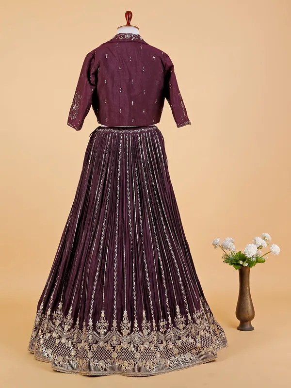 Dark purple georgette jacket style lehenga choli