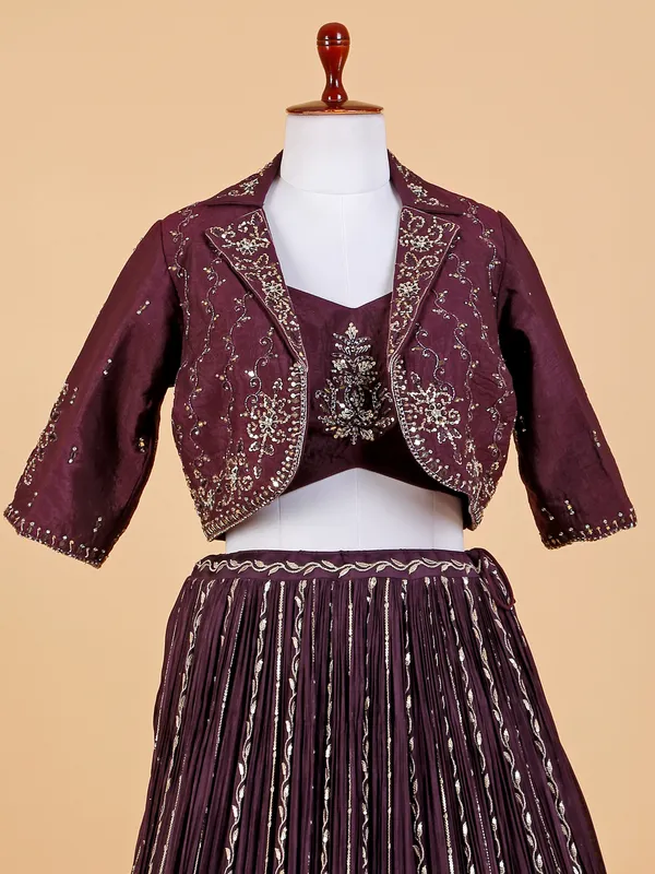 Dark purple georgette jacket style lehenga choli