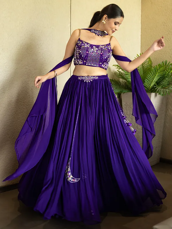 Dark purple georgette lahenga choli for women