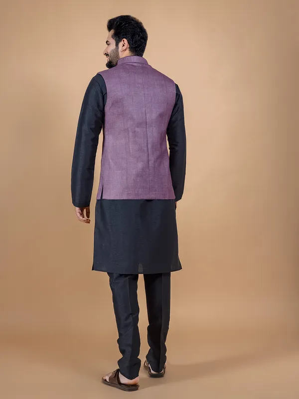 Dark purple jute silk waistcoat set