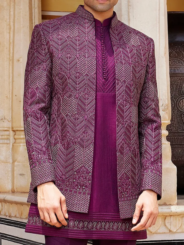 Dark purple luxurious indo western for men
