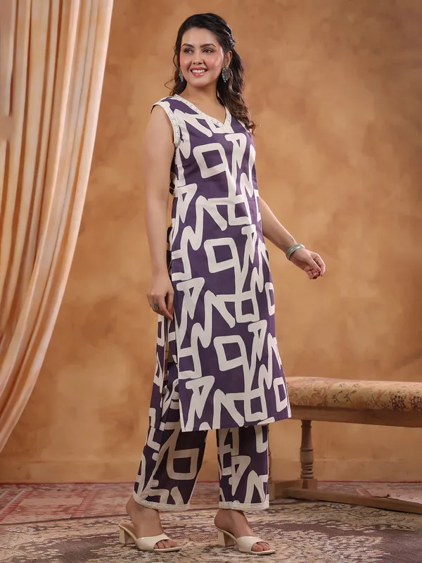 Dark purple printed kurti set