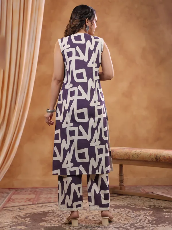 Dark purple printed kurti set