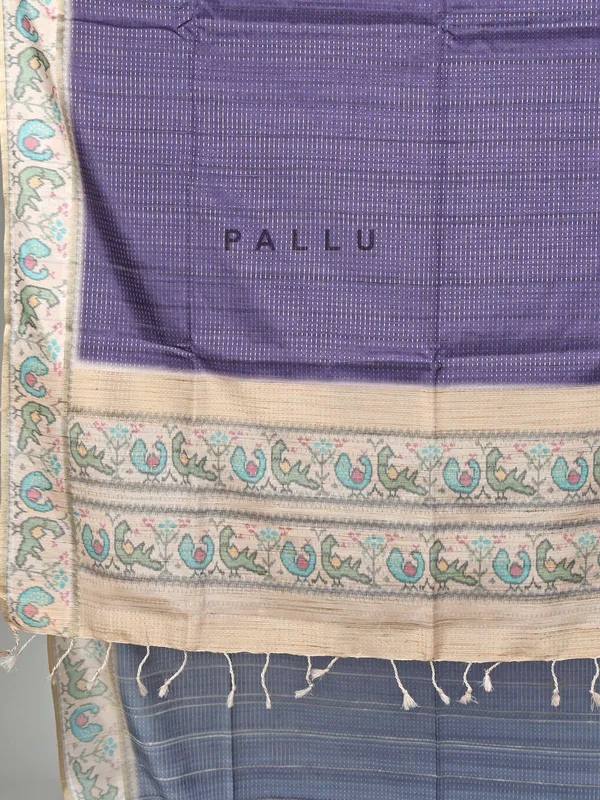 Dark purple printed semi cotton silk saree for festive