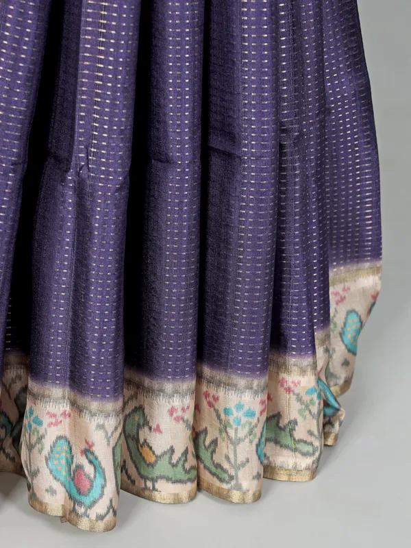 Dark purple printed semi cotton silk saree for festive