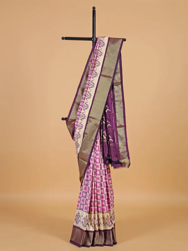 Dark purple printed silk saree for festival