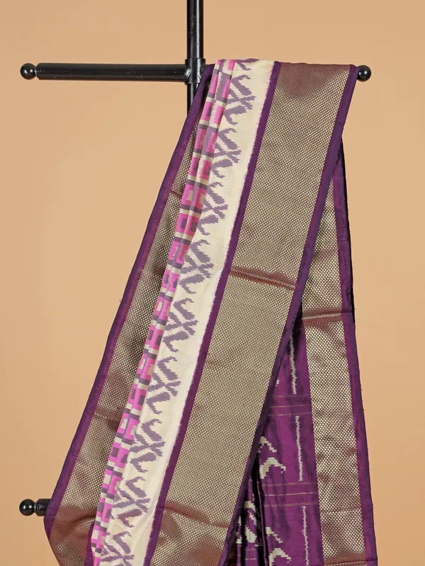 Dark purple printed silk saree for festival