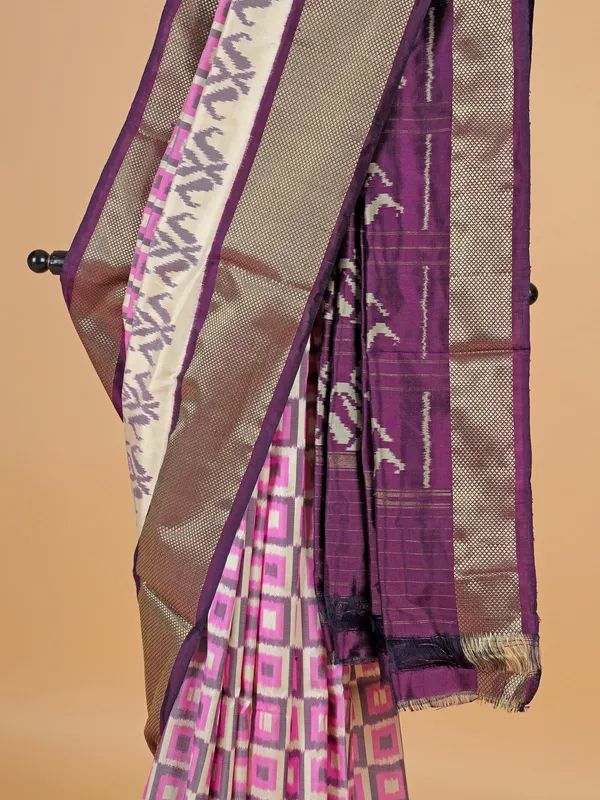 Dark purple printed silk saree for festival